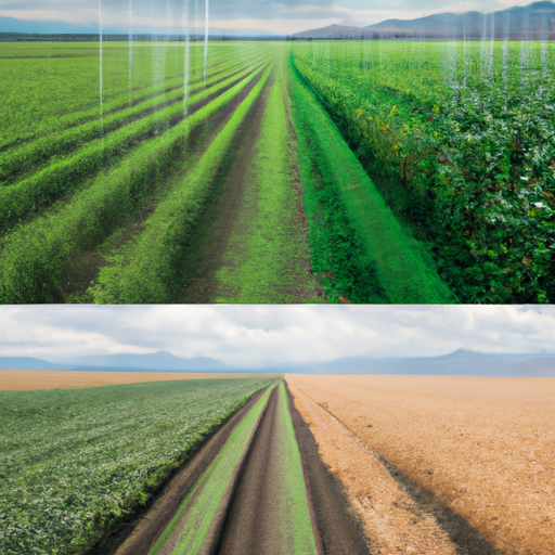 3. תמונה המציגה שדה יבול לפני ואחרי יישום חומרי הדברה כדי להדגים את הפחתת הפסדי היבול